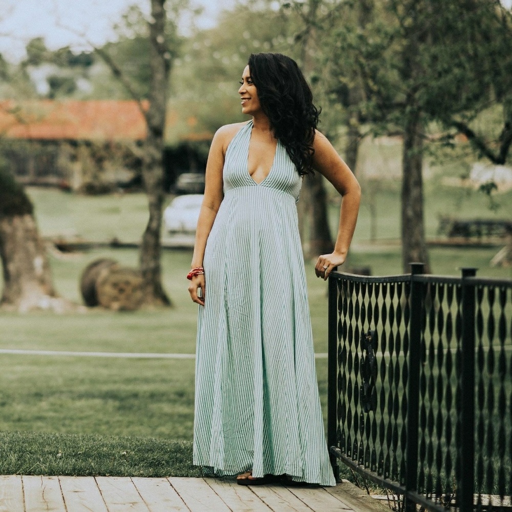 Forever 21 green and white pinstripe maxi dress